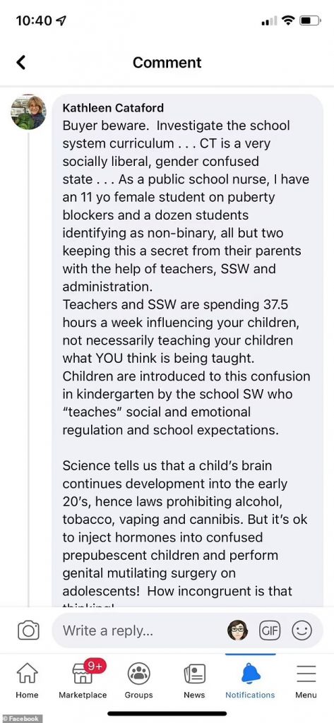 Kathleen Cataford's Facebook post